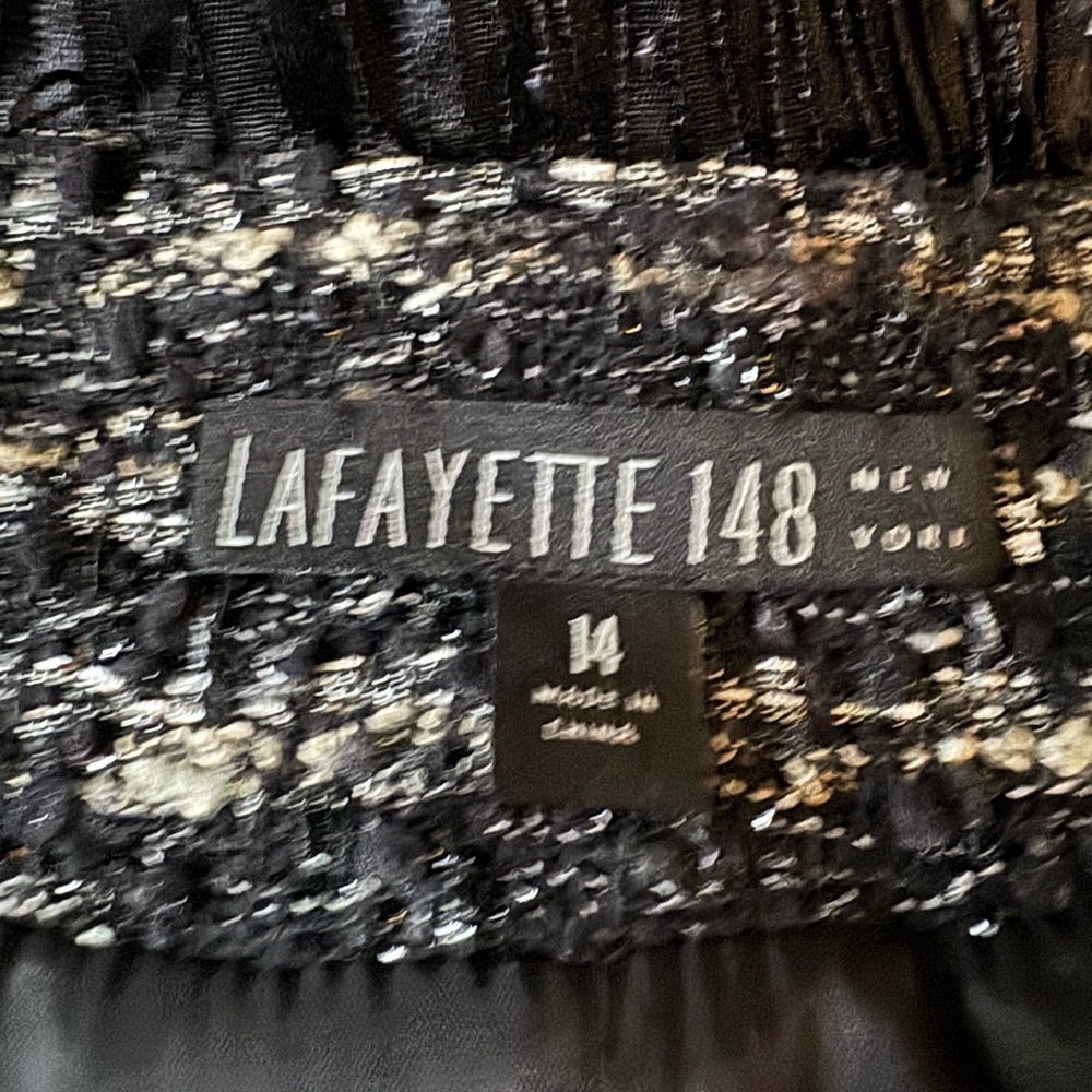 Lafayette 148 Black Tweed Ribbon Trim Open Front Blazer Black Size 14 - Picture 6 of 7